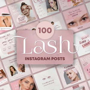 Pink Lash Extension Instagram Post Templates. Rose Gold Beauty Insta Social Media Feed. Makeup Dusty Canva Posts Eyelash Eyebrow Tech IG