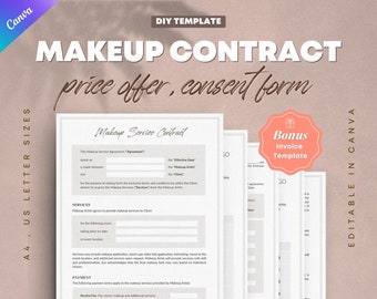 Makeup Artist Services Editable Contract Template Bundle Esthetician Canva Printable Consent Form. Bridal Agreement Price List Offer Invoice