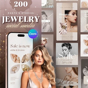 Jewelry Instagram Post & Story pack Canva Templates. Jewellery store business. Boutique Shop Insta marketing Fashion blogger Neutral IG Feed