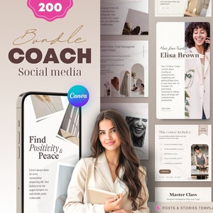 Coach Instagram Post & Story Template Bundle Canva. Business life course promotion. Wellness Yoga MasterClass Sale. Neutral Brand Insta Feed