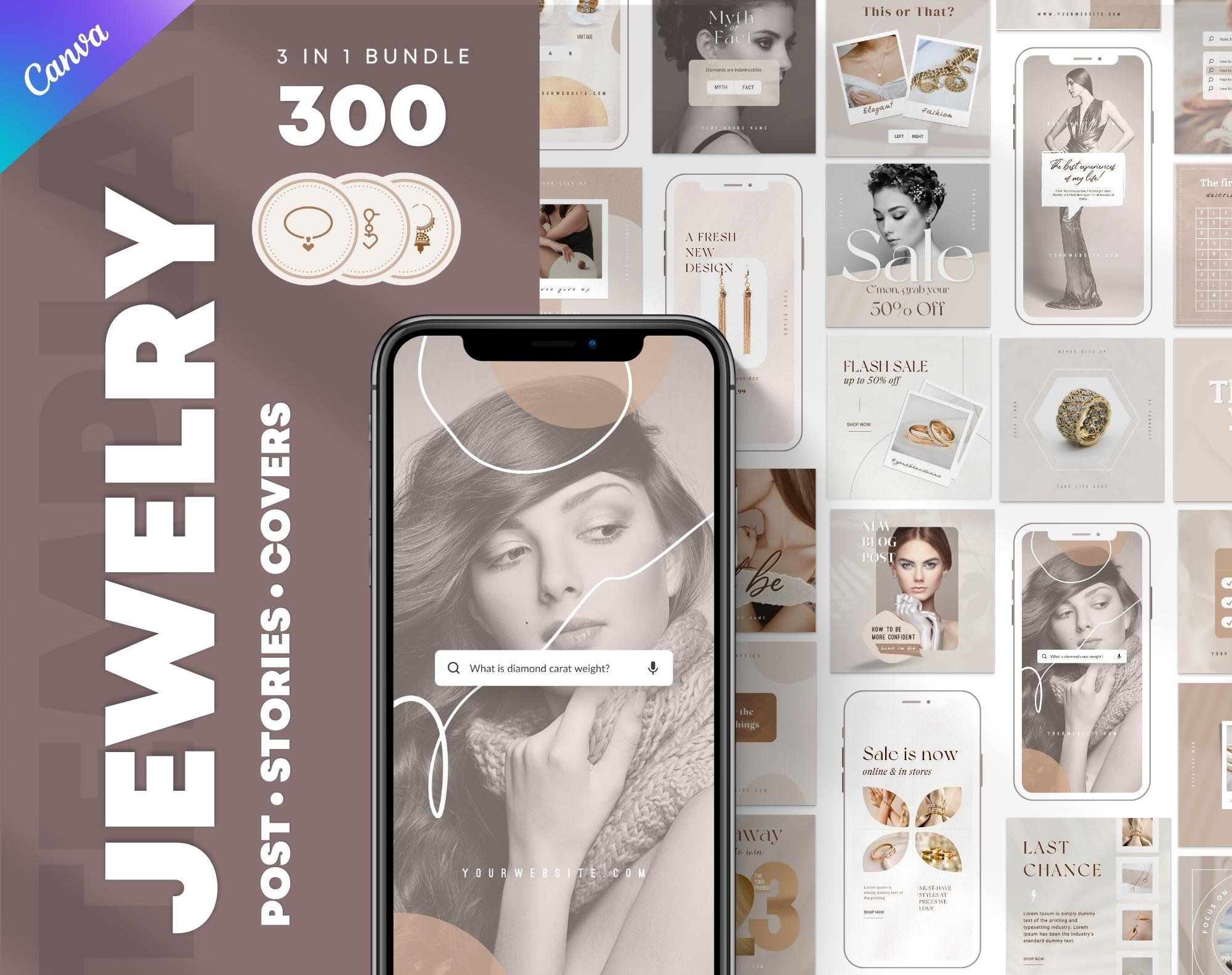 3in1 Jewelry Instagram Template Bundle. Jewelry Social Media Post