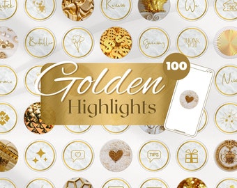 100 Gold Instagram Story Highlight Covers. Handwritten Lux Icon Covers. Golden Insta Feed. Blogger or Product IG Social Media Branding.