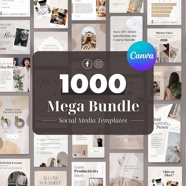 1000 Neutral Social Media Templates Bundle. Instagram Post Story Canva Designs. Facebook & IG Feed Pack. Coach Aesthetic Marketing Package.