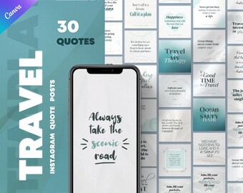 30 Travel Quotes Instagram Post Templates: Canva Editable (Digital Download)