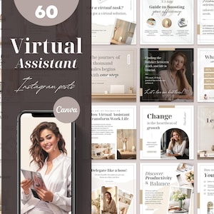 Virtual Assistant Instagram Templates Canva. Social Media Manager Marketing Posts. Remote Worker IG Neutral Feed. VA Pre-Written Content.