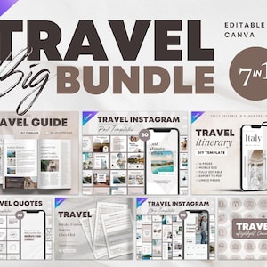 7in1 Travel Neutral Template Bundle. Travel Agent Social Media Marketing Package Agency Inquire Intake Forms. Canva Travel Itinerary & Guide