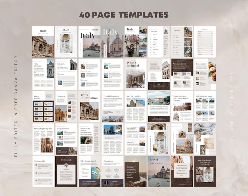 Travel Itinerary Ebook Template Editable in Canva. Trip Brochure Lead magnet for Travel Agency and Agent. Neutral Color Travel Magazine image 7