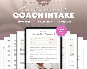 Life Coach Intake Forms: Client Contract, Price List (Canva Editable)