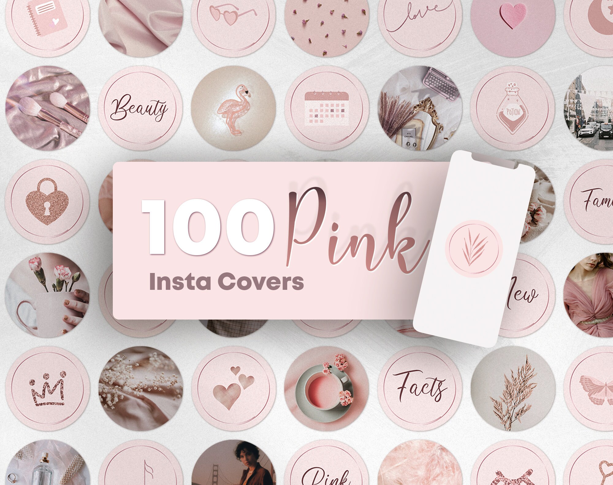 Pink Instagram Story Highlights Covers Icons. Dusty Pink Aesthetic Canva Templates. DIY Highlights. Beauty blogger Branding IG Feed Covers.