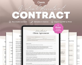 Virtual Assistant Contract Template Bundle: Legal Agreement, Canva Editable (Digital Download)