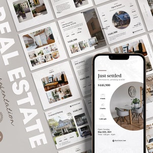 Real Estate Instagram Templates Listing Presentation. Realtor social media marketing Canva Editable Post Stories. Real Estate Agent IG feed