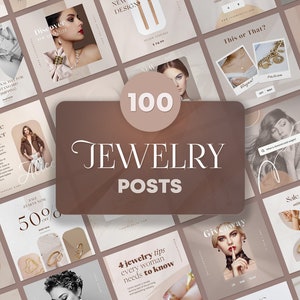 Fashion Jewelry shop Instagram Post Templates. Product branding. Neutral beige social media feed. Jewelry store business engagement posts.