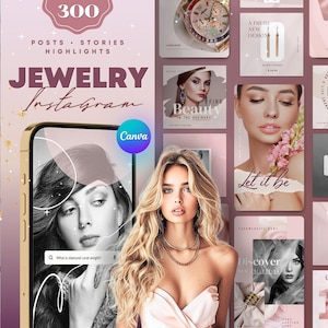 3in1 Pink Jewelry Instagram Templates. Post, Story and Highlights Canva Designs. Dusty Pink Social Media Feed. Accessories Shop Marketing