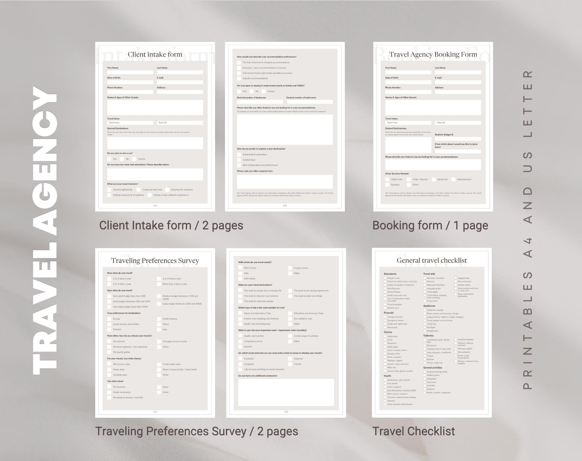 Preference Intake Form Travel Agent Intake Form Templates: Client Preferences, Checklist ...