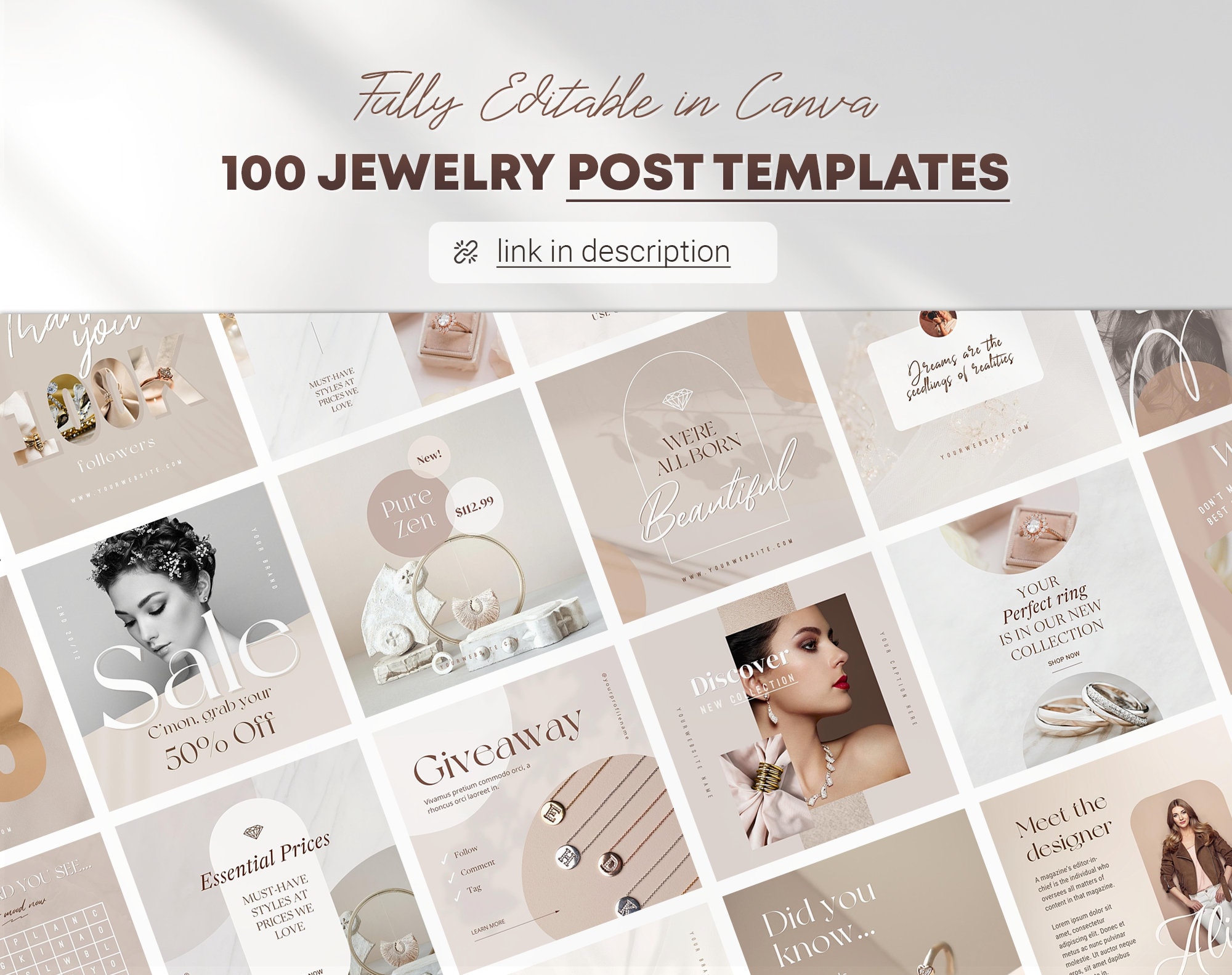Jewelry Instagram Template Bundle: Canva Social Media Posts - Etsy