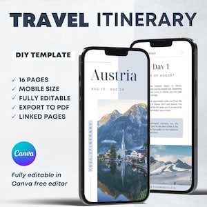 Austria Travel Itinerary Digital Template. Mobile Trip Canva Editable Organizer. Vacation Guide Tour Planner. Travel Agent Weekend Plan