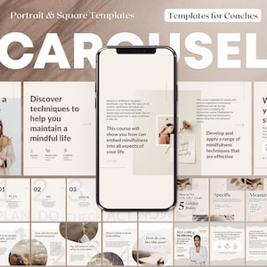 Life Coach Carrousel Instagram-berichtsjablonen Canva. Cursusmaker Social Media-ontwerpen. Neutrale Coaching Insta-feed. Mindfulnessblogger IG