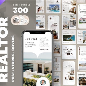 3in1 Real Estate Instagram Templates in Canva. Realtor Social Media Designs. Post, Stories & Highlight Covers for Real Estate Agent IG Feed