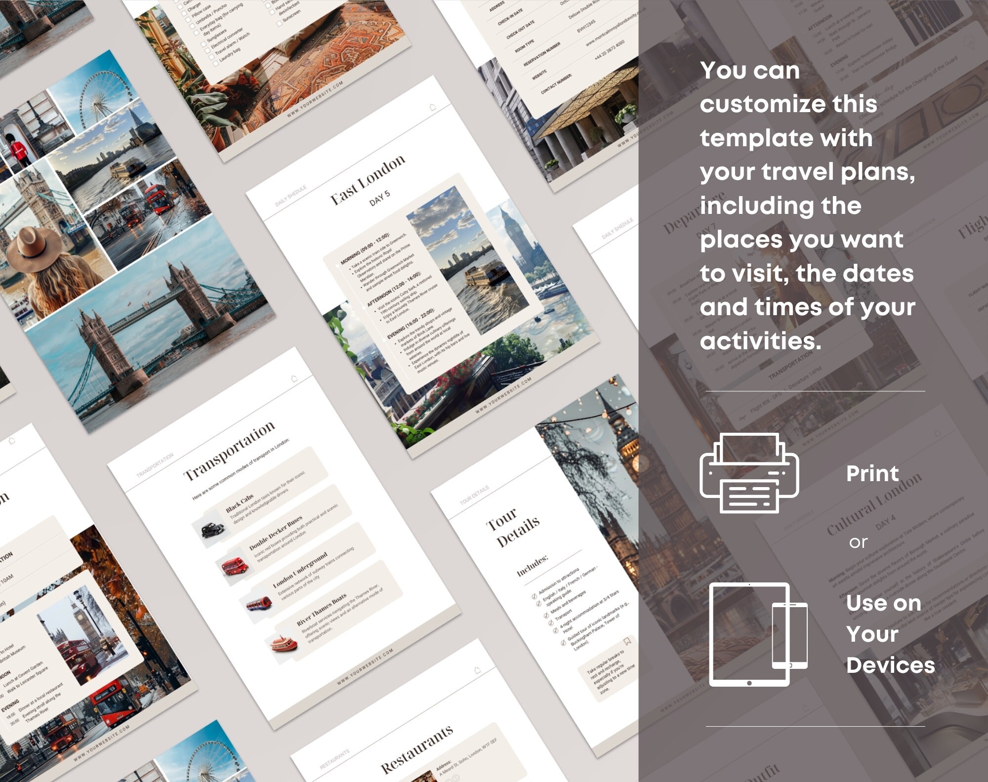 London Travel Itinerary Template. 7 Days Tour Digital Planner. Mobile ...