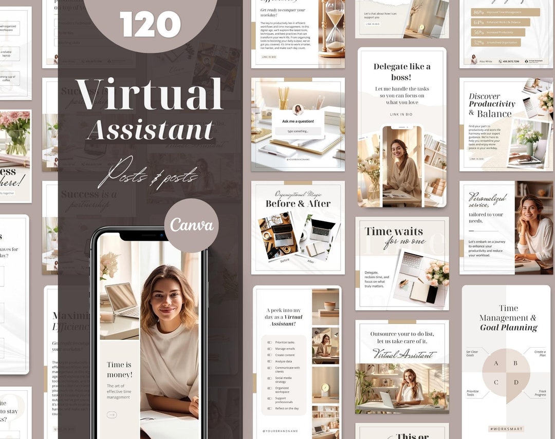 Virtual Assistant Instagram Post Templates: Canva Social Media Bundle ...