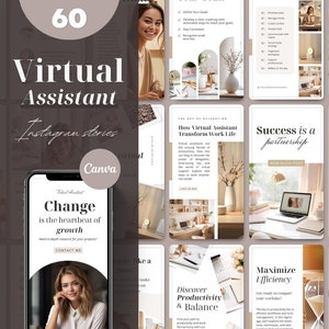 Virtual Assistant Social Media Templates. Instagram Manager Marketing Canva Story. Remote Services IG Aesthetic Feed. VA Pre-Written Content