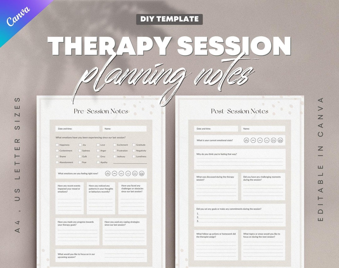 Pre & Post Therapy Session Notes Templates for Reflection, Goal-setting ...