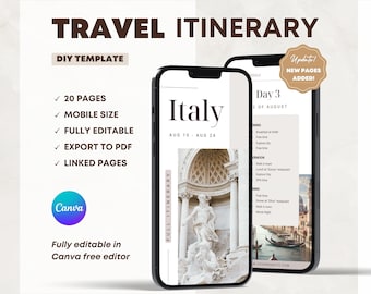 Mobile Travel Itinerary Template: Editable Canva Planner (Digital Download)