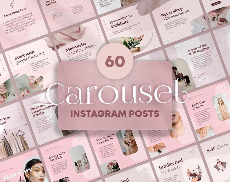Pink Instagram Carousel Post Templates editable in Canva. Rose Gold Beauty Blogger Templates. For Fashion, Beauty, Lash Business and Services Social Media Feed. Beauty Salon Services IG Posts