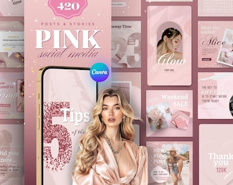 Pink Instagram Post Templates: Beauty Blogger Social Media (Canva Editable)