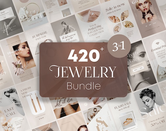 Jewelry Instagram Template Bundle. Jewelry Store Business Marketing Social Media Feed. Neutral Fashion Canva Branding Post Story Pack. Etsy