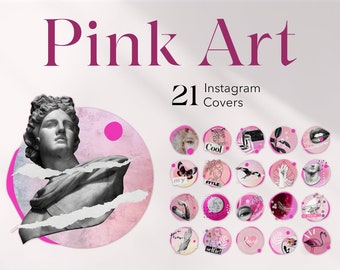 Creative Pink Instagram Story Highlight Covers. Aesthetic purple ART collage designs. Girly social media feed. Feminine cute branding.