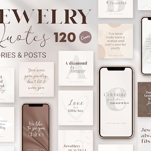 Jewelry Quotes Instagram Templates Bundle. Editable Canva Story & Posts Neutral Beige Handwritten Fashion Quotes Jewelry Business Brand Pack