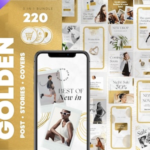 3in1 Gold Instagram Post Story Highlight Templates. Golden Canva Social Media Marketing. Instagram Product Promotion & Sale. Eshop Instagram