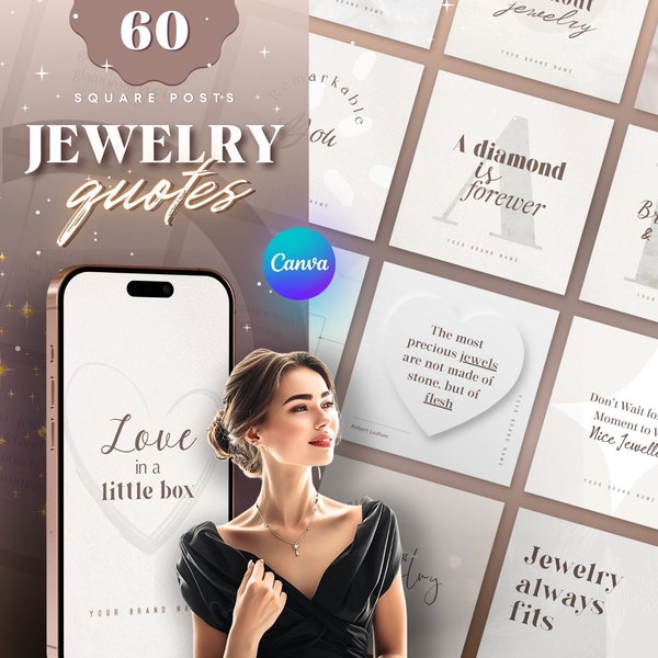 Jewelry Quotes Instagram Post Templates Canva. Inspiration Fashion Quotes. Neutral Beige Social Media Branding Feed. Ready to Use Captions.