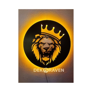 Leão conduziu arte de parede | RGB Led 16 CORES-Controle REMOTO | Decoração de parede de madeira, decoração de casa | presente leão | decoração de parede de leão | arte de parede de leão