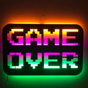 Gamer Over Gamer room Lighted Wall Art,Wooden Wall Decor ,gamer room decor,gamer gift ,personalized gift,customize led wall art,birthday