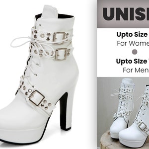 Plus Size Shoes For Women, Women’s Shoes For Men, Extra Large Boots Ankle Length Size 12 Size 13 Size 14 Size 15 Size 16 Size 17 White Boots