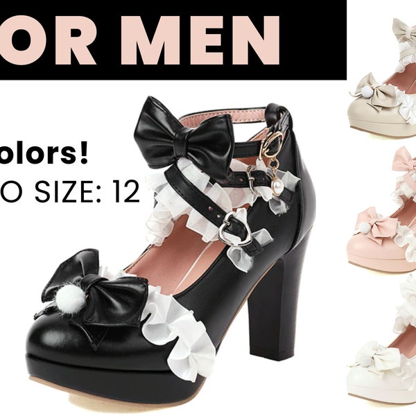 Femboy Shoes, Sweet Lolita Shoes For Men, Crossdresser Sissy Shoes ABDL Girl DDLG Little Mary Jane Shoes, White, Ivory, Pink, Black