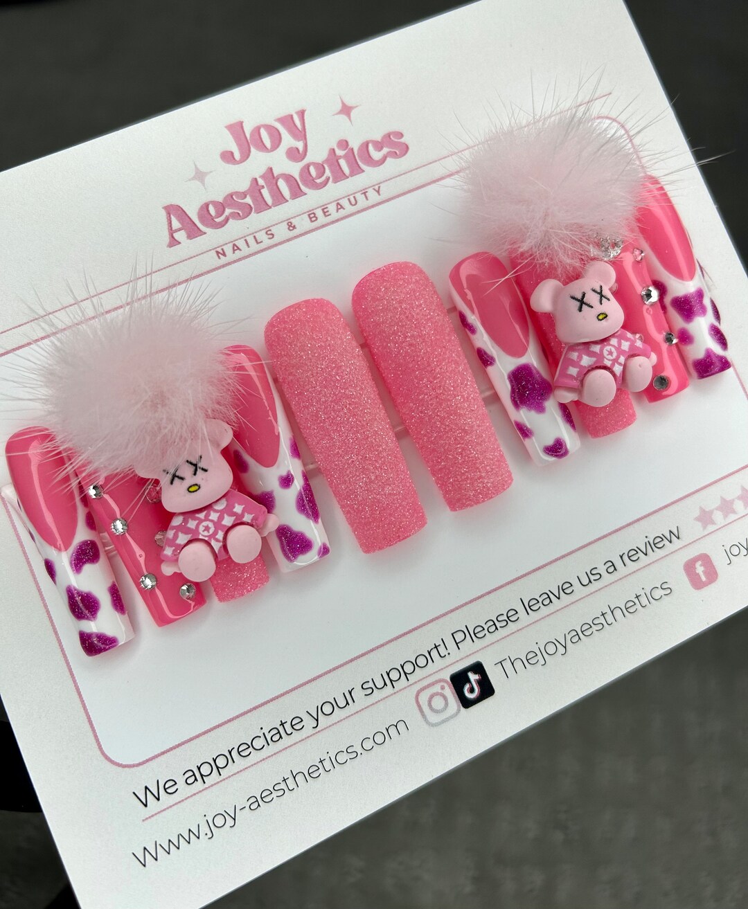 Acrylic Long Pink Nails Cow Print Press Ons Nails Long Square Pink Nails Acrylic Pink Summer