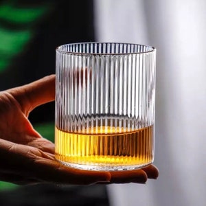 Clear Ribbed Glass Tumblers - Vertical Ripple Glass, Whiskey, Cocktail, Coffee Mugs