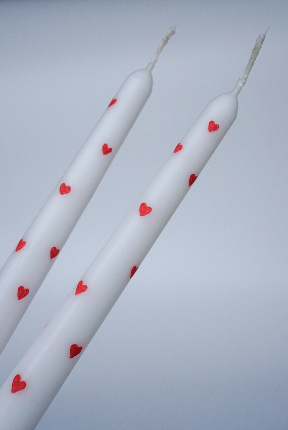 Pair of Heart hand painted taper candles