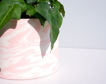 Handmade Jesmonite Pink And White Marble Plant Pot Design - Eco Resin Handmade Planter