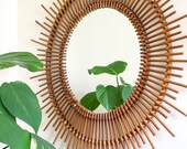 Limited Edition Handmade Large Round Rattan Mirror With Natural Honey Brown Varnish