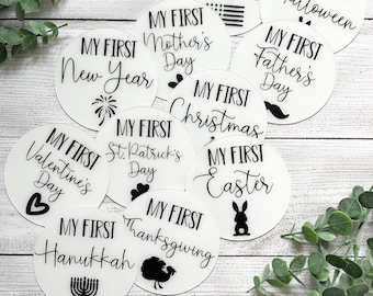 Baby's First Holidays Milestone Markers | Acrylic Milestone Discs | Holiday Baby Photos | Baby Gift