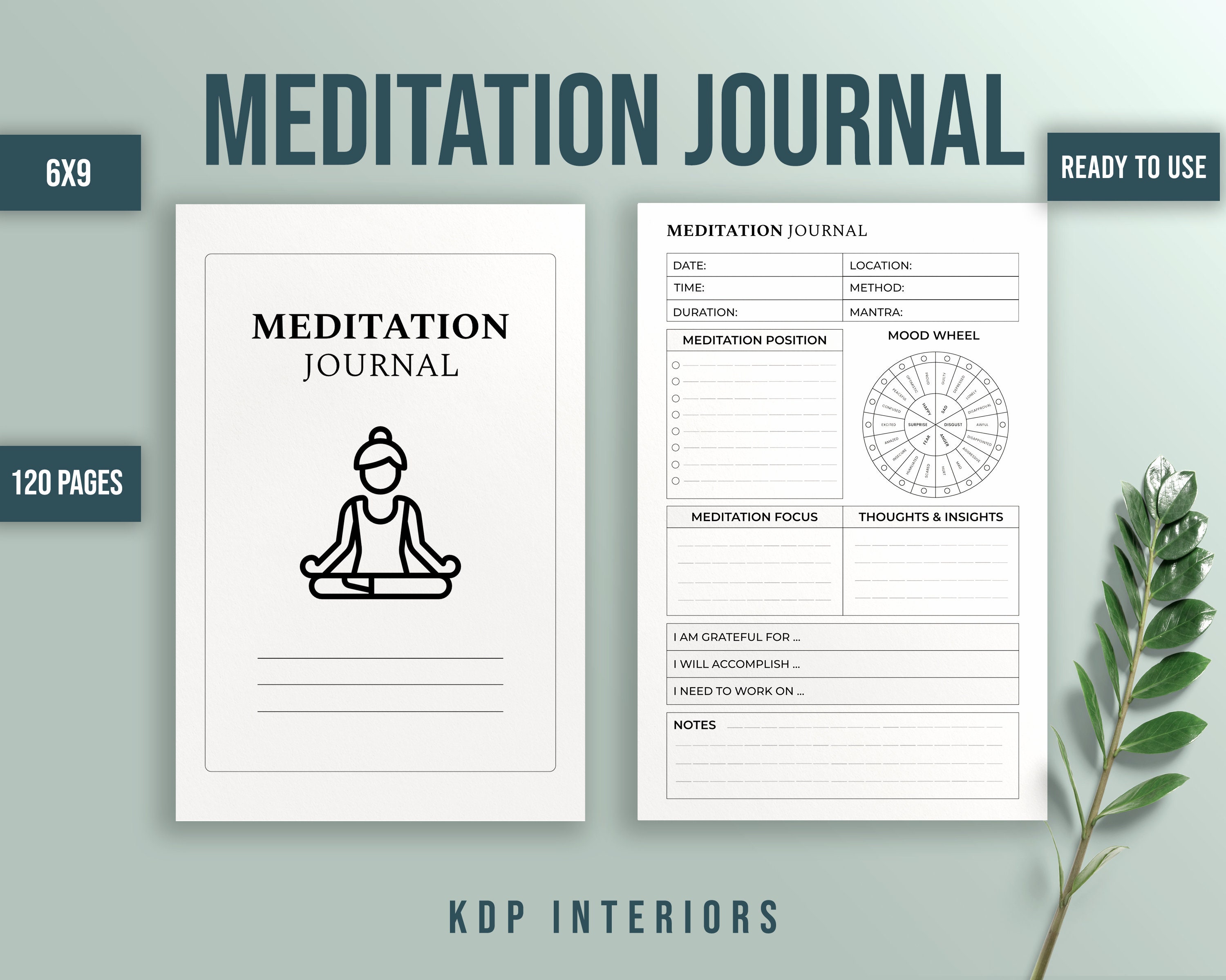 Meditation Journal 6x9 Inches Commercial Use Ready to Upload PDF
