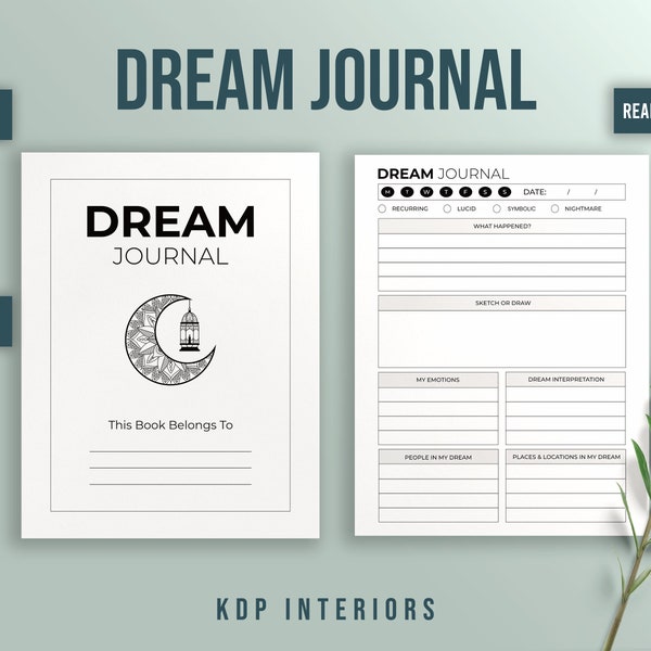 Dream Journal 8,5x11 pouces 120 pages KDP Interiors Modèle Livre à faible contenu prêt à télécharger Planificateur numérique Amazon KDP