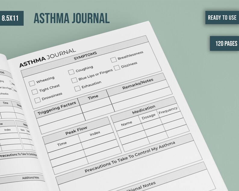 Asthma Journal KDP Interior Template 8.5x11 Inches 120 Page Ready to ...