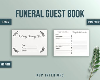 Funeral Guest Book Memorial Guest Book KDP Interior Template 8.25x6 inches 120 Page Ready to Upload PDF, Low Content Book Commercial Use