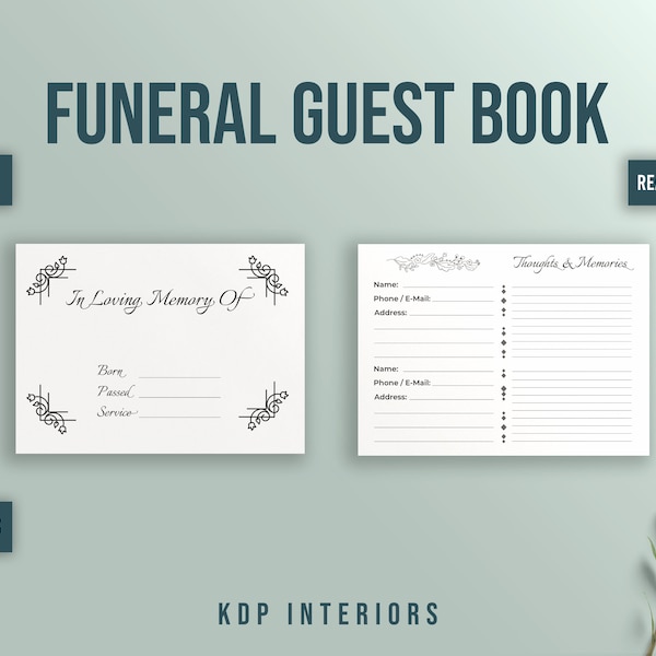 Funeral Guest Book Memorial Guest Book KDP Interior Template 8.25x6 inches 120 Page Ready to Upload PDF, Low Content Book Commercial Use