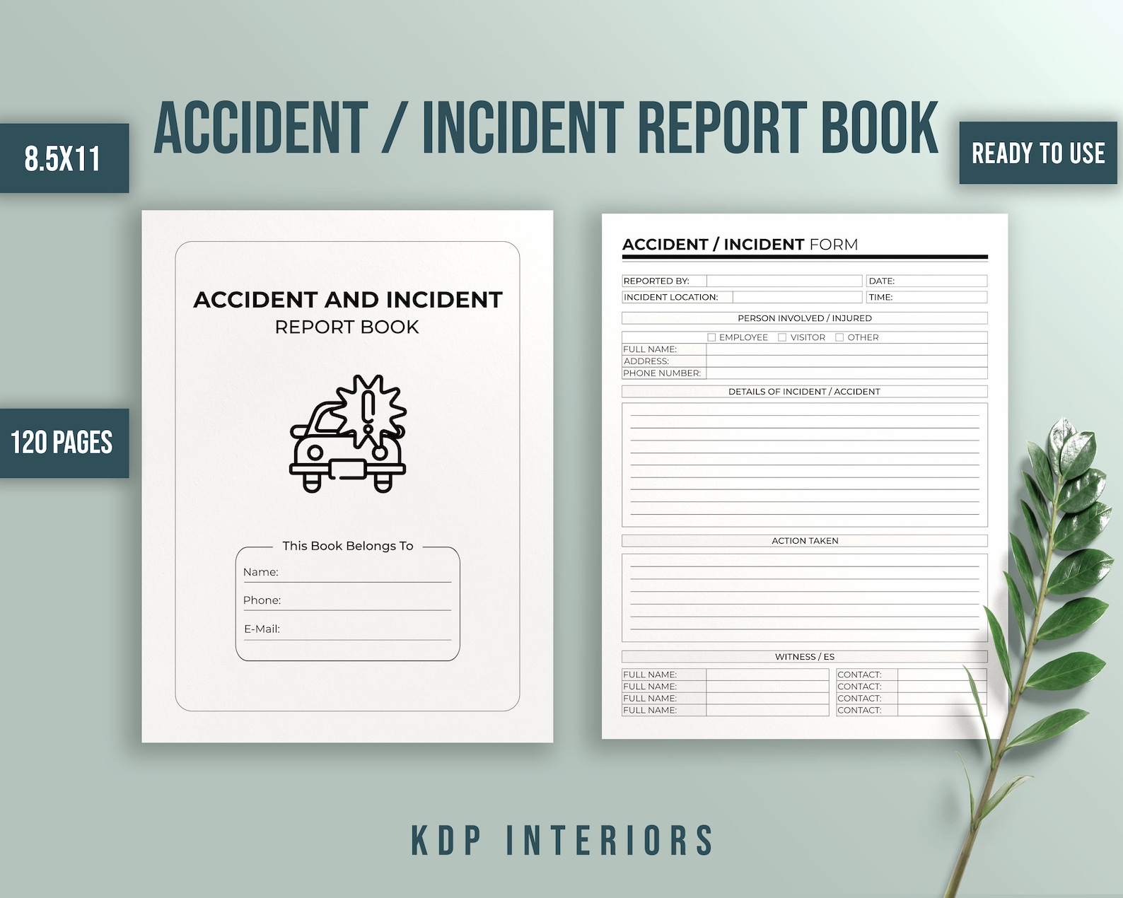 Accident Incident Report Book 120 Pages 8.5X11 Inches Ready to Etsy